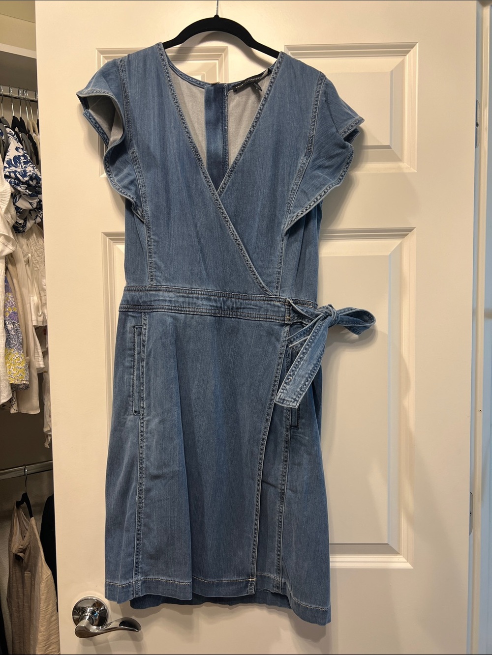 White House Black Market Light Blue Chambray Wrap Midi Dress